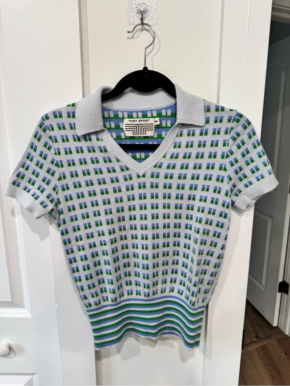 Tory Sport Light Blue Polo Tee 60% Merino Wool